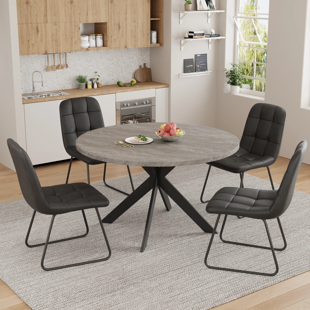 joevan+modern+round+kitchen+dining+table+set+with+dining+chairs 2040175310